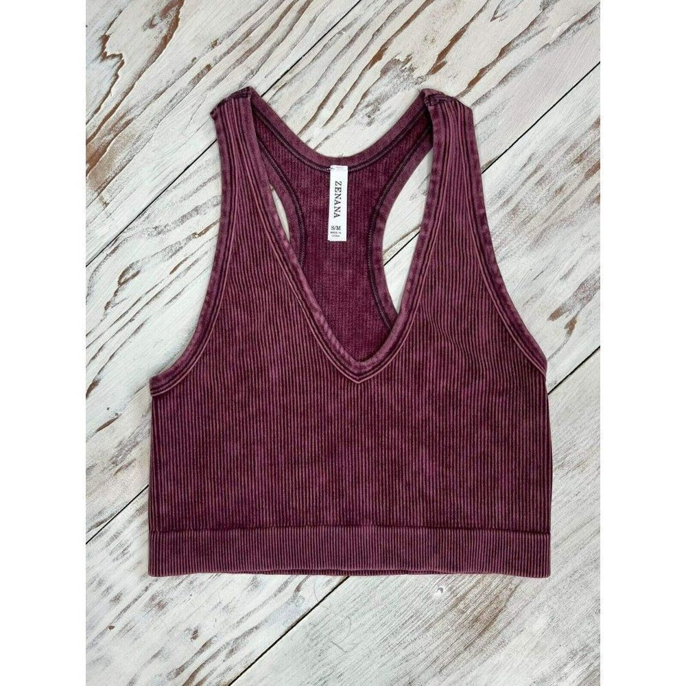 Zenana Not Your Basic Racerback Cropped Tank Top in Eggplant NTW-6128X - Picture 7 of 8
